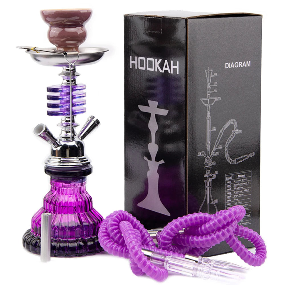 Arabian 4 layers Hookah Set Glass Shisha Double Hose Pipe Ceramic Bowl Portable Purple Accessories Birthday Gift 2 Hoses Pipe