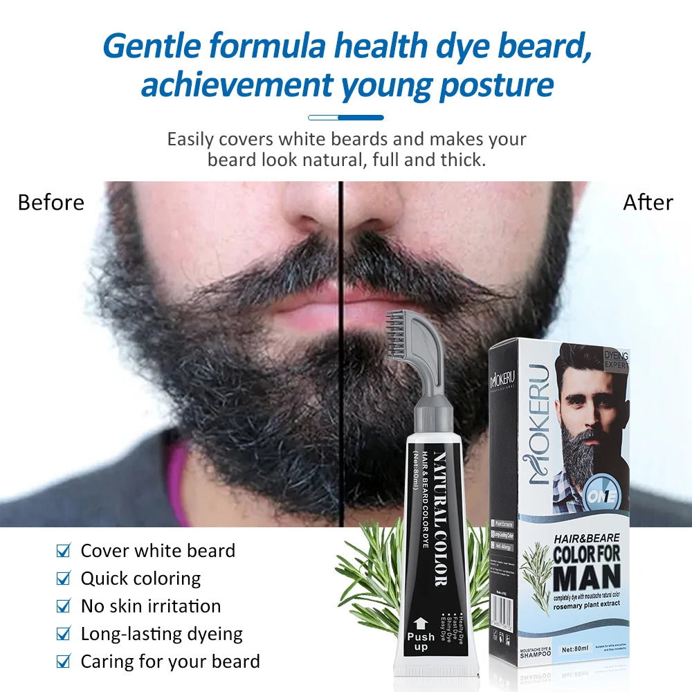 Hair Dye Cream Black Beard Dye Cream For Men Permanent Plant Beard Dye Shampoo Fast Cover White Grey Beard Hair Care