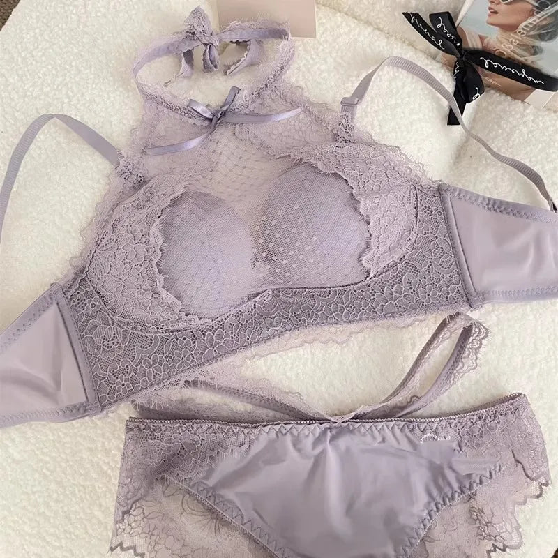YUQI Halter Neck Push Up Bra - Latex Lace Bralette for Small Bust, Voluptuous Lift & Pure Seduction Wireless Lingerie Cover Bra