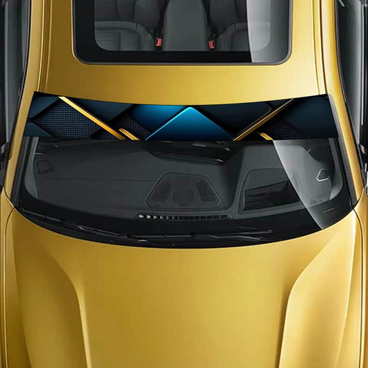 1 blue and gold geometric light luxury decorative painting car front windshield sticker - waterproof and scratch-proof vinyl