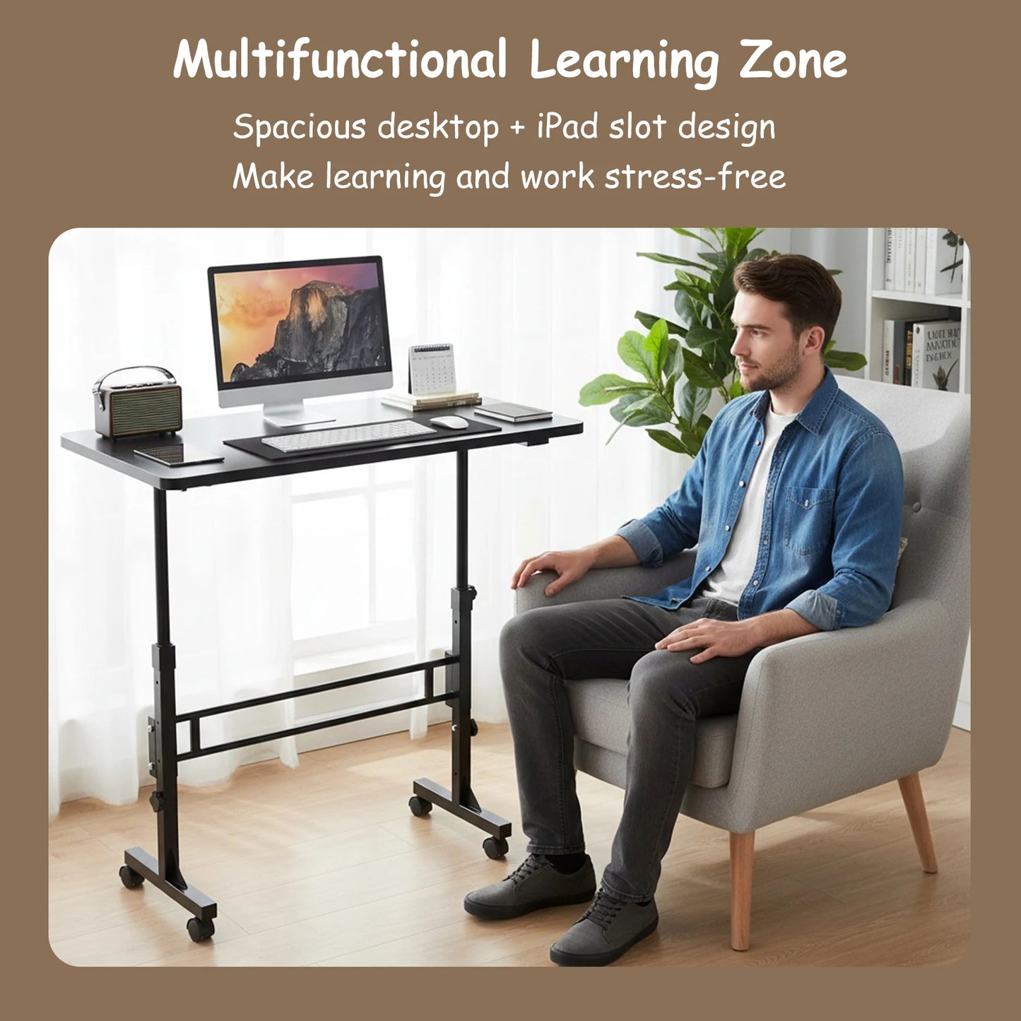 Standing Desk Adjustable Height Mobile Stand Up Desk with Wheels (Black)