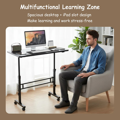 Standing Desk Adjustable Height Mobile Stand Up Desk with Wheels (Black)