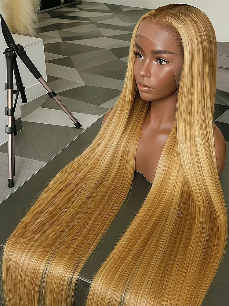 4/27 straight 13x4 Lace Frontal Highlight Wig Human Hair Brazilian 200 Density 30 Inch Ombre Blonde Colored Human Hair Wigs