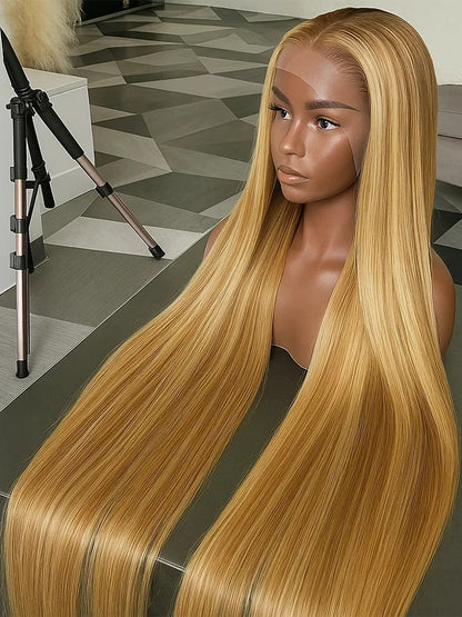 4/27 straight 13x4 Lace Frontal Highlight Wig Human Hair Brazilian 200 Density 30 Inch Ombre Blonde Colored Human Hair Wigs