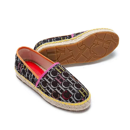 CH Fashion Monogram Print Commuter Flats Woven Material Fisherman 2025 New Luxury Brand Slip-On Women's Casual Shoes