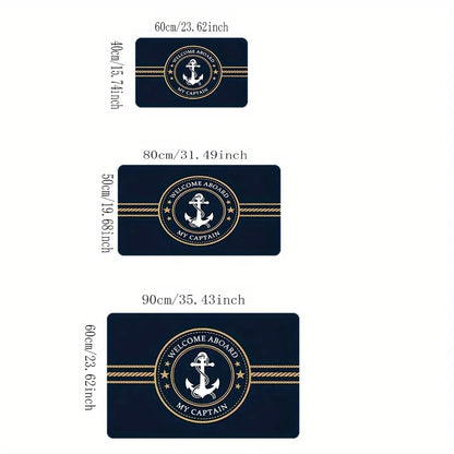 Welcome Aboard My Captain Door Mat Nautical Anchor Rope Design Non-slip Floor Rug for Living Room Bedroom Office Home Decor
