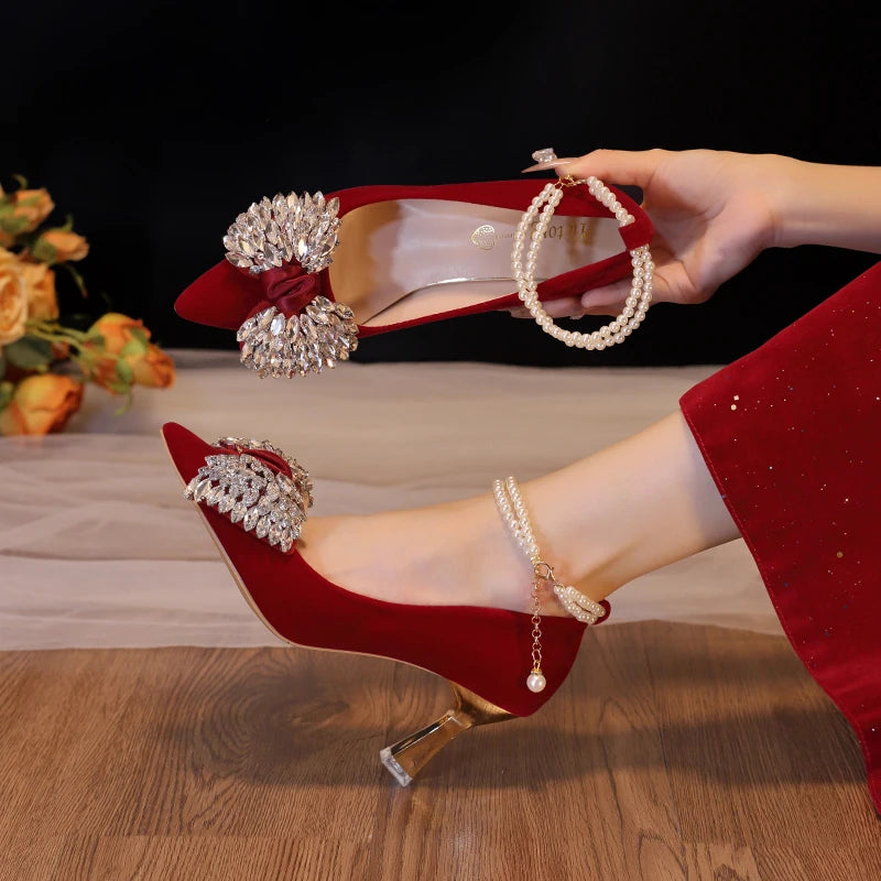 Red Wedding Shoes Women's 2025 New High Heels