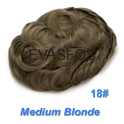 EVASFOS 0.02-0.04mm Super Thin Skin Men's Toupee Natural European Human Hair Male Wig Prosthesis Hair System For Men