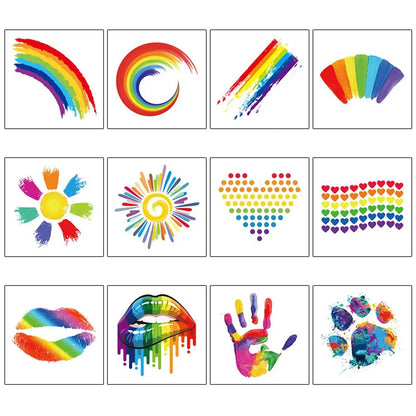12Pcs Rainbow Temporary Tattoo Waterproof Body Art Butterfly Flower Arm Fake Tattoo Facial Stickers for Pride Festivals