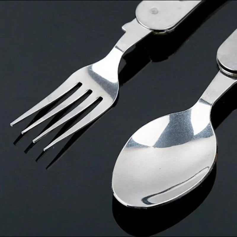 4 in 1 Camping Utensils Cutlery - Camping Stainless Steel Folding Pocket Kits for Hiking Survival Camping Travel