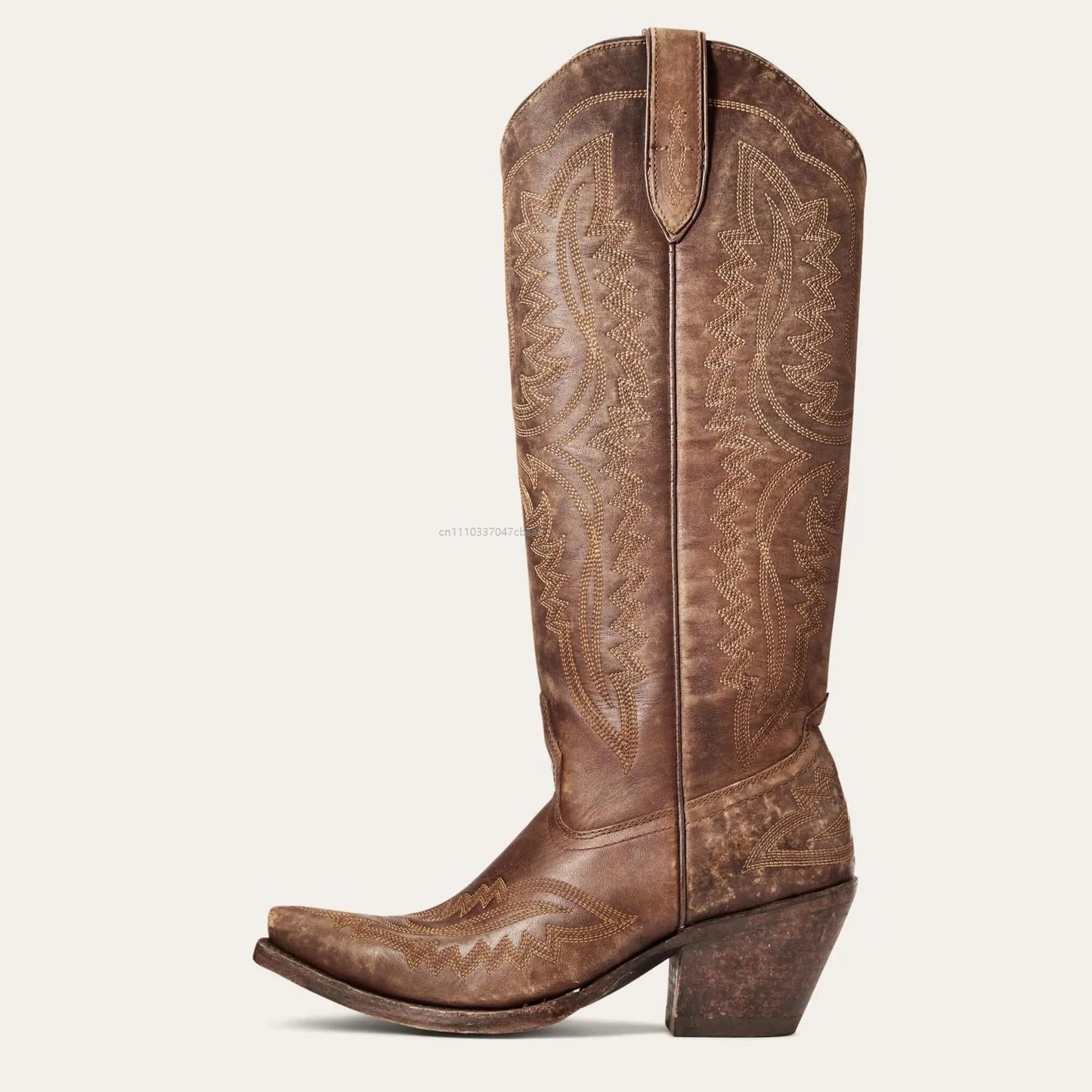 Women Western Cowboy Style Boots Pointed Thick High Heels Knee Length Embroidered Boot Autumn Block Heel Retro Casual Shoes