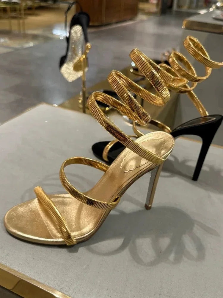 Aneikeh Sexy Crystal Ankle Strap Heels Sandals Women Summer Street Style Open Toe Thin High Heels Party Banquet Prom Luxury Shoe