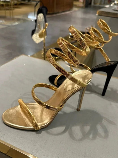 Aneikeh Sexy Crystal Ankle Strap Heels Sandals Women Summer Street Style Open Toe Thin High Heels Party Banquet Prom Luxury Shoe