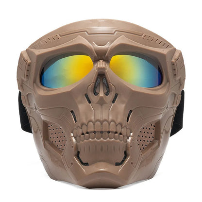 Skull Horror Off-Road Motorcycle Helmet Mask Tactical Riding Goggles Sports Harley Face Shield Black/Red- Unisex