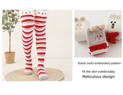 Snug Fleece Over Knee Socks Plush Cozy Winter Fall Sweet Long Female Hosiery Soft Fuzzy Leg Covers Floor Wear2024 New Bulk Deal
