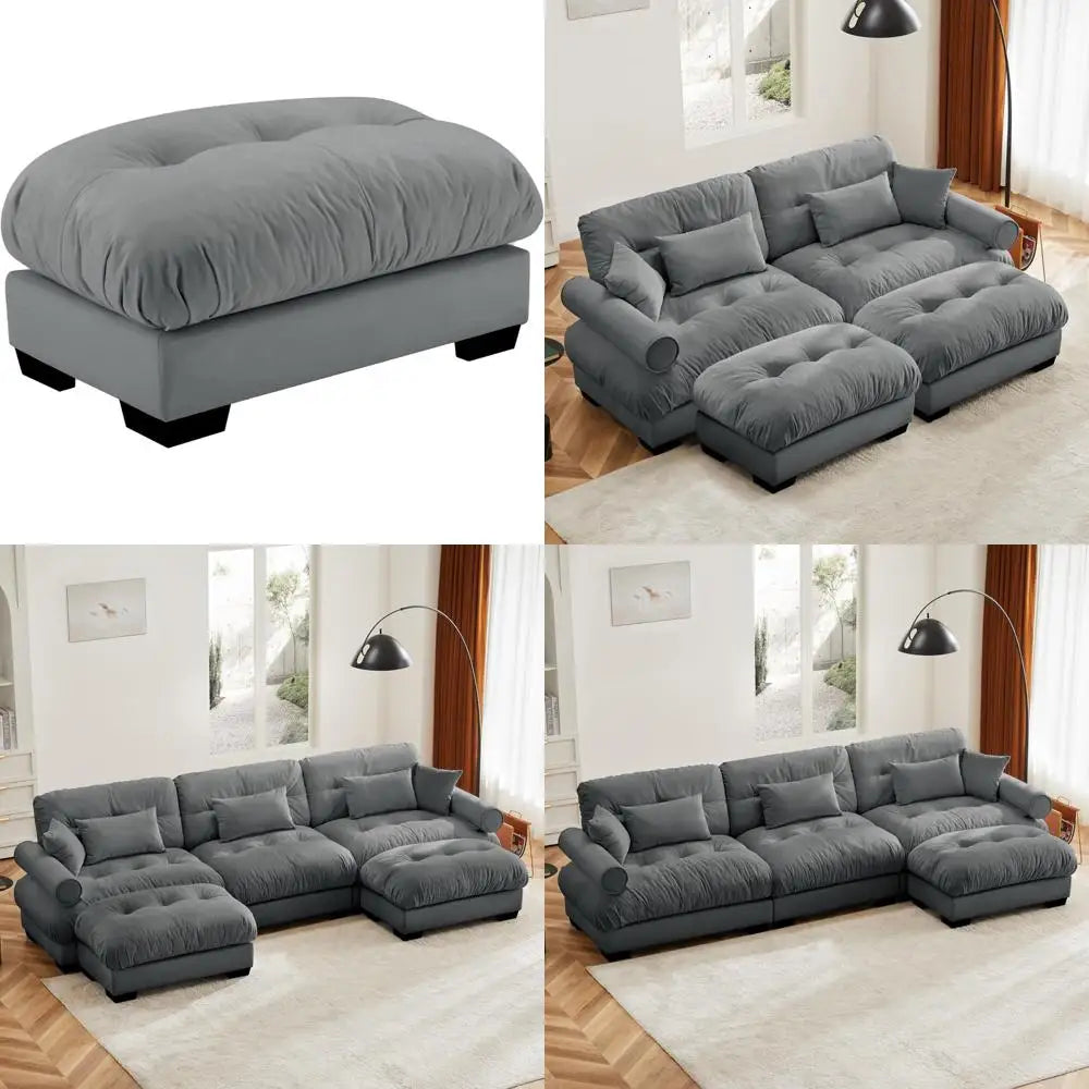 Grey Velvet Sectional Sofa for Modular Living Spaces, Oversized Couches Ideal for Apartments and Bedrooms