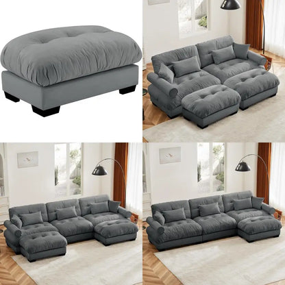 Grey Velvet Sectional Sofa for Modular Living Spaces, Oversized Couches Ideal for Apartments and Bedrooms
