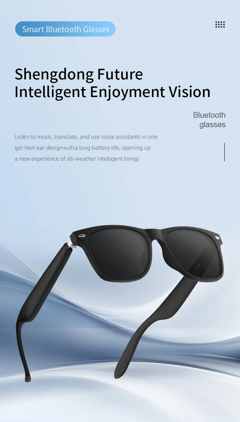 Smart Translator Glasses Headphones Bluetooth Wireless Earphones Anti-Blue Light Sunglasses Hi-Fi Audio Headset for Music Travel