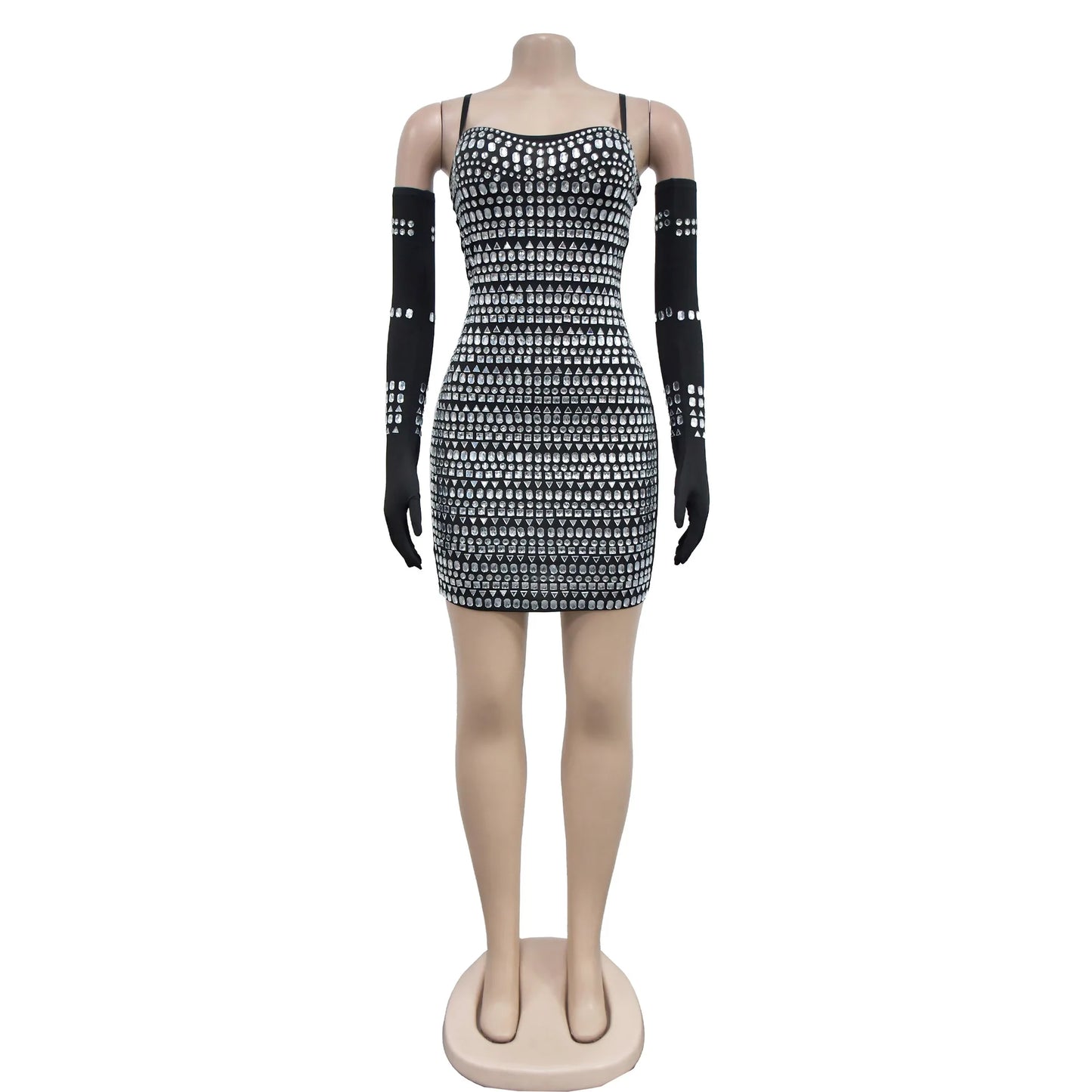 GLCMYAYA Women Diamonds Hot Rhinestones Crystal Spaghetti Strap Birthday Bodycon Midi Dress Sexy Party Even Dresses Vestidos