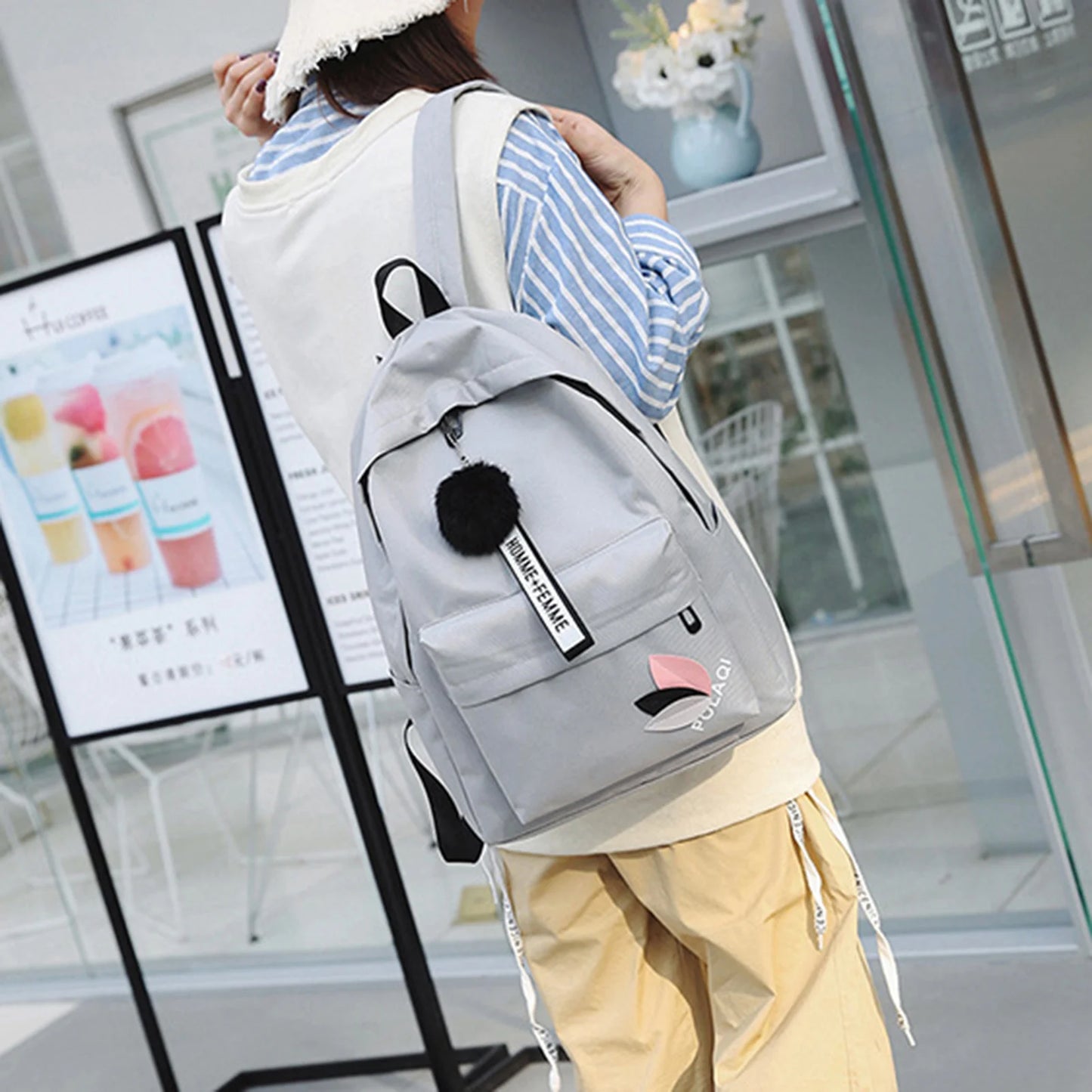 Women's Canvas Backpack for Junior High School Students Triangular Reinforcement Canvas Backpack Waterproof Canvas Backpack