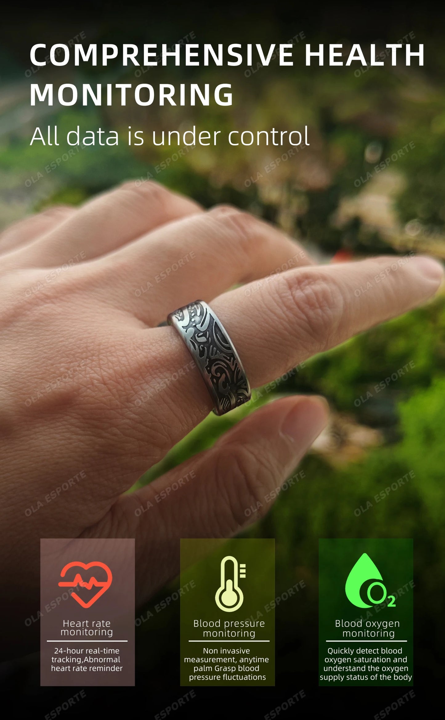 2025 New Smart Ring Men's and Women's Heart Rate Oximetry Sleep Monitor IP68, Multi-Sport Modes Finger Rings for Android and i0s