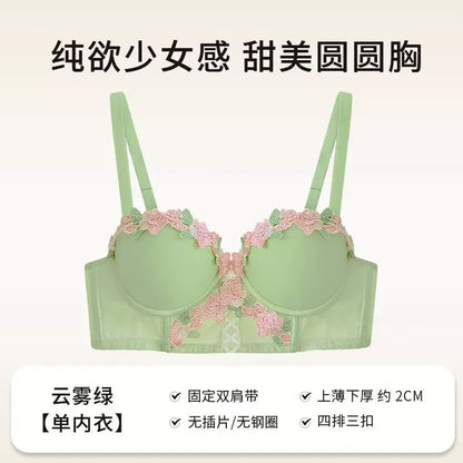 New French Retro Sexy Lace Sweet Floral Embroidery Bra Push-up Bra