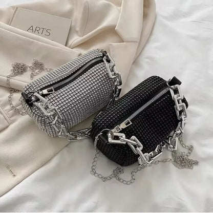 Allover Rhinestone Bucket Bag, Glitter Chain Prom Purse, Women's Mini Crossbody Bag (6.3*3.54) Inch