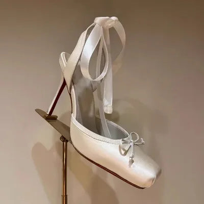 2026 Women Summer High Heeled Shoes for Woman's Square Toe Thin Heels Butterfly-Knot Pumps Sexy Ladies Ankle Strap Wedding Shoes
