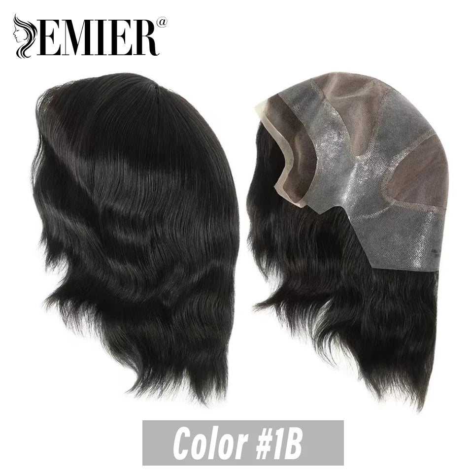 Full Head Wig For Men 6" Natural Straight Fine Mono With Pu Cap Men Wig 1/2" French Lace in Front Indian Human Hair Wig For Men