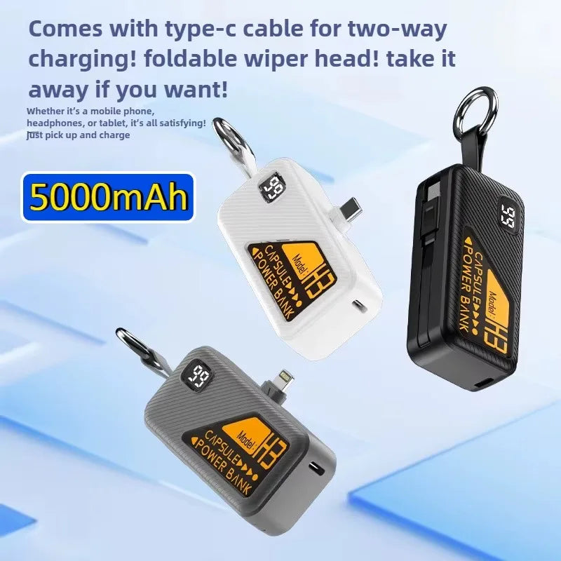 20000mAh Mini Power Bank PD20W Fast Charging Comes with Cable Digital Display PowerBank for IPhone13 14 15 16 Samsung and Xiaomi