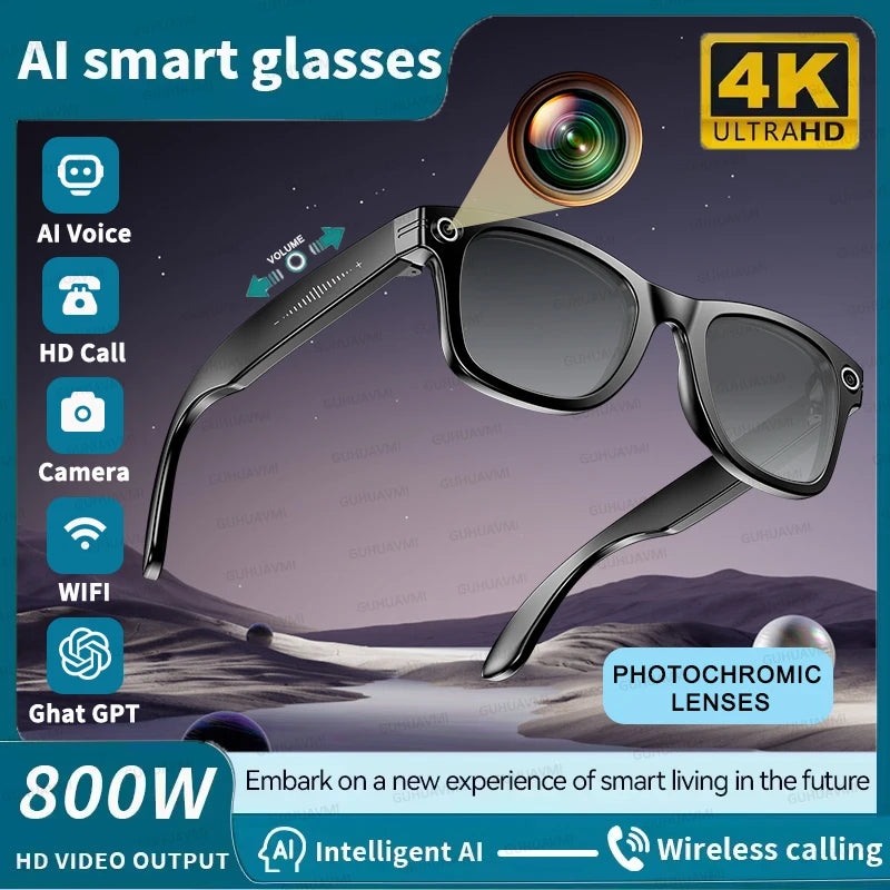 New Smart Glasses 8MP HD Camera AI Glasses Camera Photo Video Recording Translation Waterproof Anti-blue Camera Glasses Man Wome