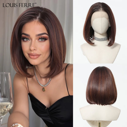 13*6 HD Transparent Lace Front Wigs Natural Hairline Short Straight Synthetic Wigs For Women Daily Party Brown Mixed Blonde Wigs