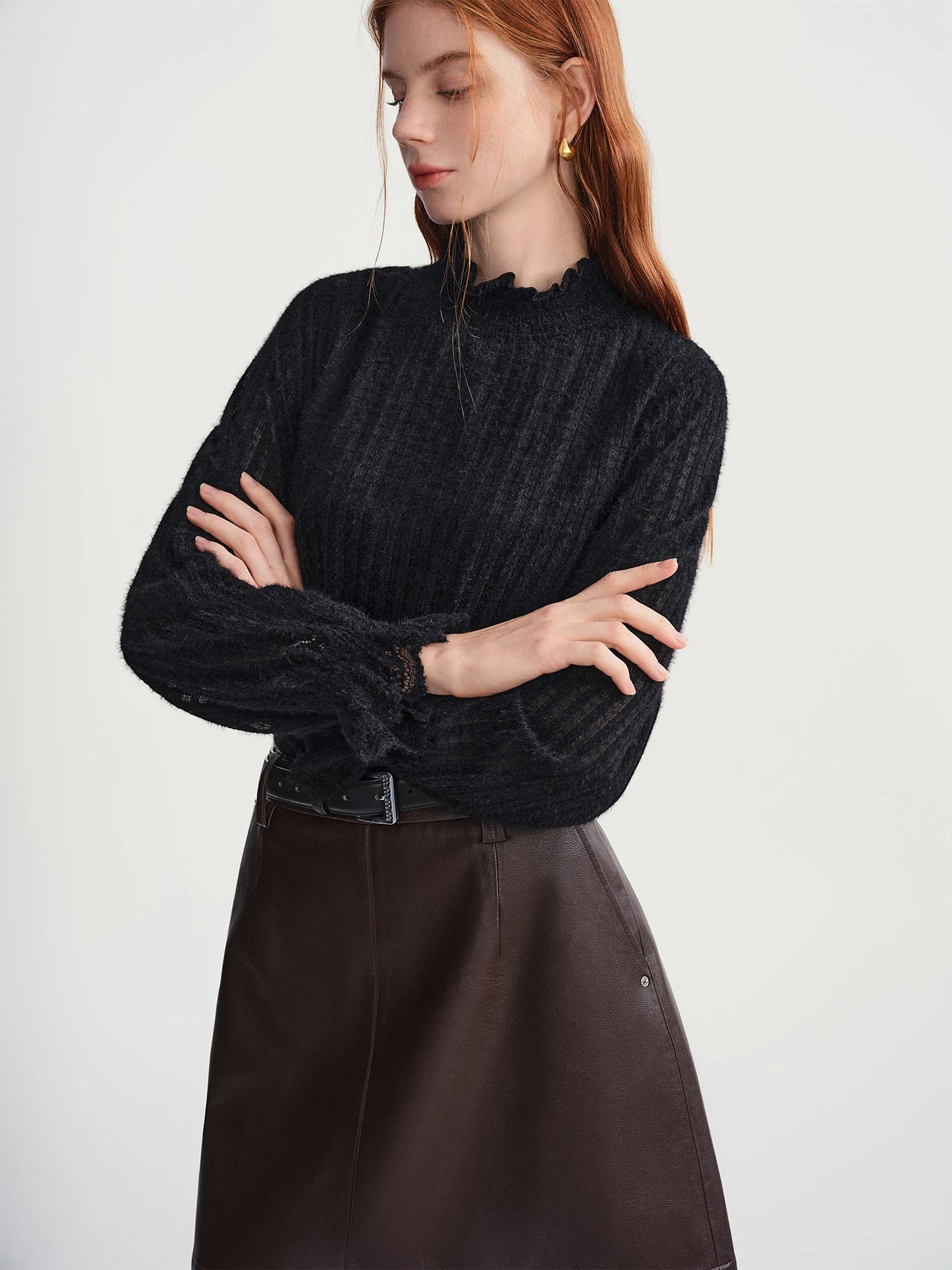 DUSHU Gentle Bottoming T-shirt Women 2025 Autumn and Winter Wear Pullovers Wear Fairy Lace Top Loose All-match Elegant Ladies