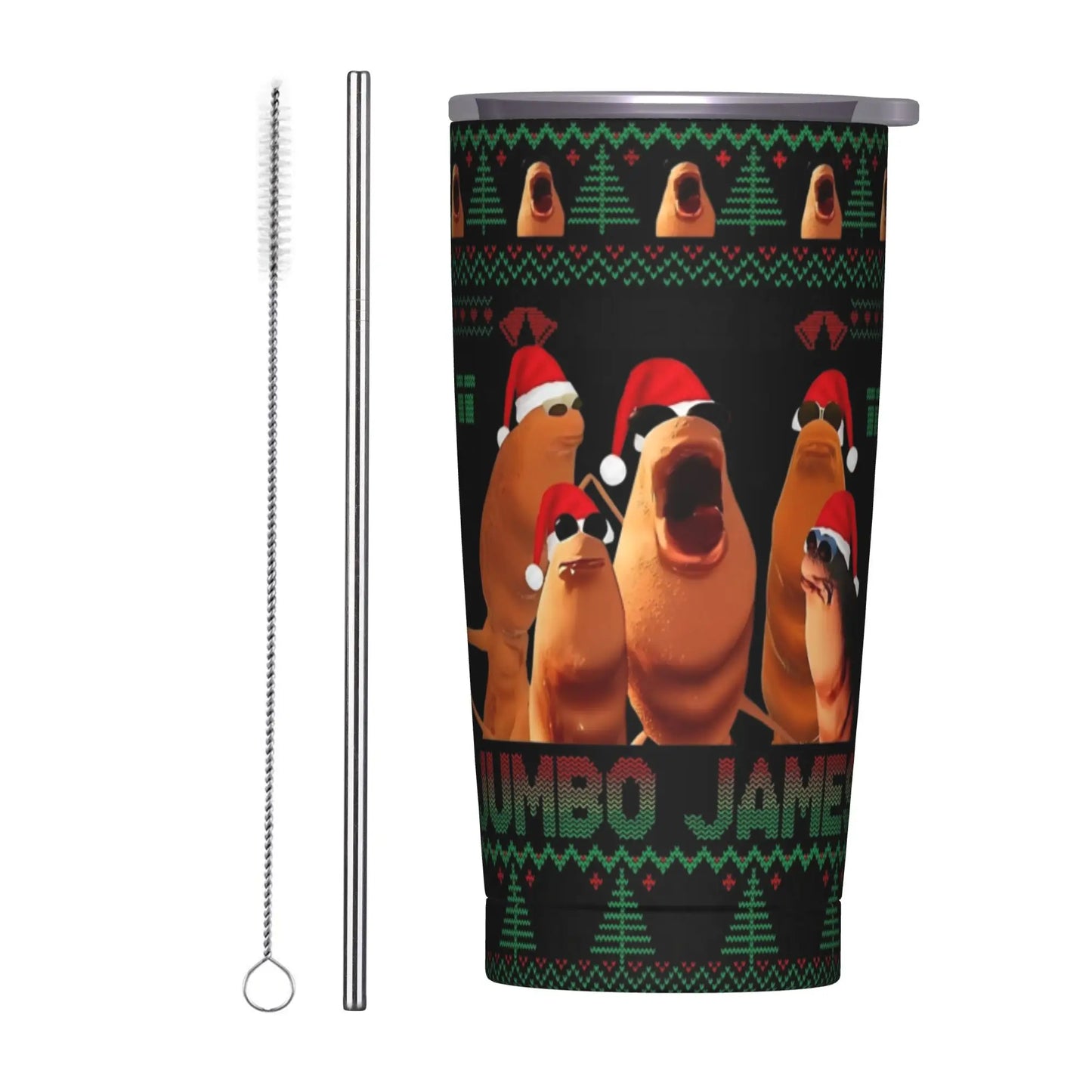 Marcus The Worm Christmas Meme  Tumbler With Straw  Stainless Steel Travel Mugs Double Wall Vacuum Insulated