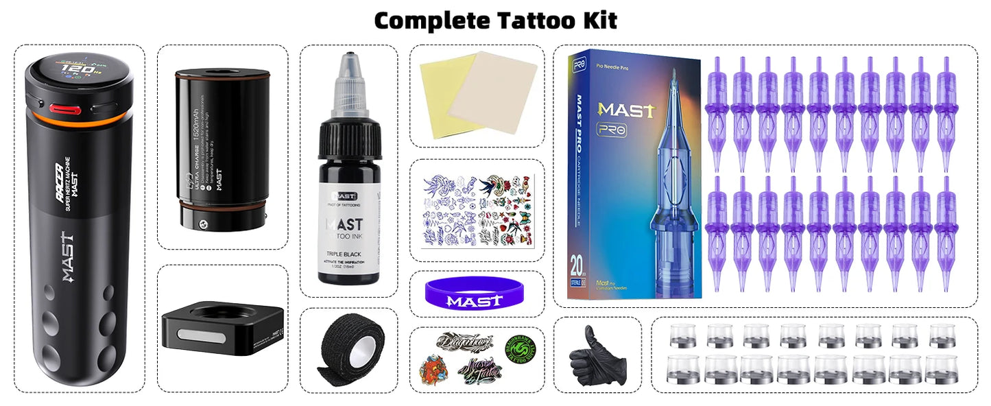 Mast Racer Pro Tattoo Machine Kit Full Set 4.2mm Stroke Wireless Battery Adjustable Power Modes(Soft/Medium/Hard) High Precision