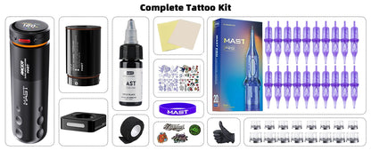 Mast Racer Pro Tattoo Machine Kit Full Set 4.2mm Stroke Wireless Battery Adjustable Power Modes(Soft/Medium/Hard) High Precision