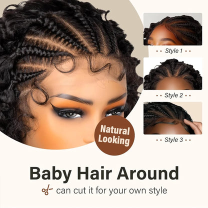 Kinky Curly Braided Wig With Baby Hair Natural Color Curly 13X4 Transparent Synthetic Lace Front Wigs Braid Wig For Black Women