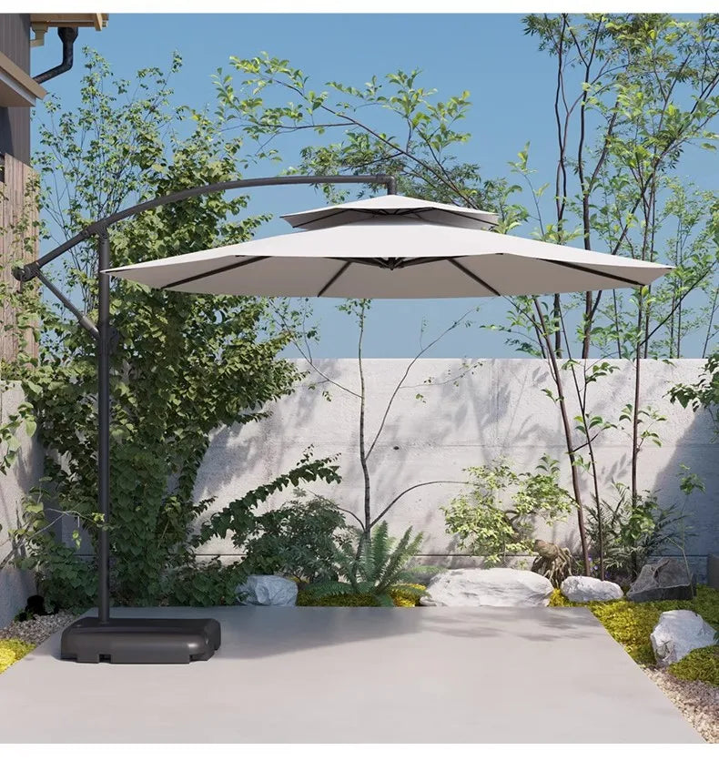 Courtyard Large Square Outdoor Sunshade Umbrella with Solar Lights Metal Frame Beach Balcony Stall Beach Umbrella