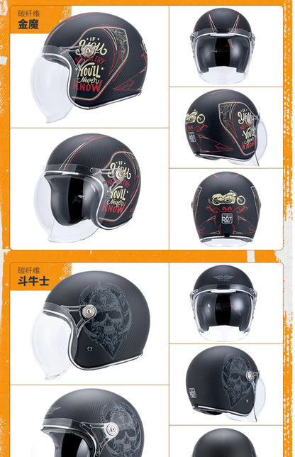 VCOROS Carbon fiber Retro Motorcycle Helmet Half Open face helmet fiberglass Cascos para motos DOT Certification