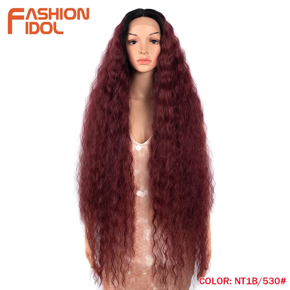 FASHION IDOL 42" Loose Wave Lace Front Wig Hair Synthetic Wigs For Women Ombre Blonde Water Wavy Long Curly Hair Wig Cosplay