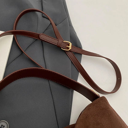 Fashion Autumn Winter Big Boston Tote Soft Matte Suede Cow Leather Women's Handbag Shoulder Crossbody Bag For Women Grey Brown