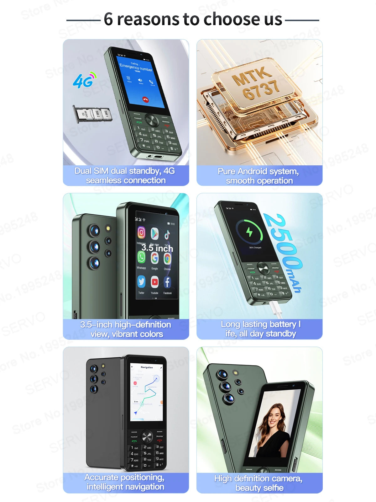 SERVO F25 PRO Android Smartphone 4G LTE 3.5" Touch Screen 2GB+16GB Play Store GPS FM Radio Button Smart Phones Dual SIM Standby