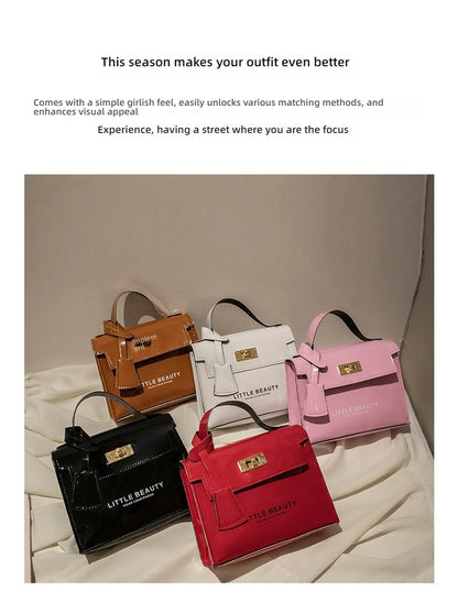 Bright Leather Kelly Bag - Printed Shoulder Crossbody Purse, Women's Easy-to-Match Fashion Handbag