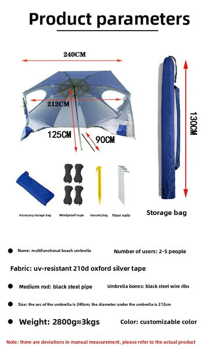 2.4 Meters with Window Breathable Windproof Outdoor Portable Beach Fishing Dual-purpose Tent Umbrella Beach Umbrella