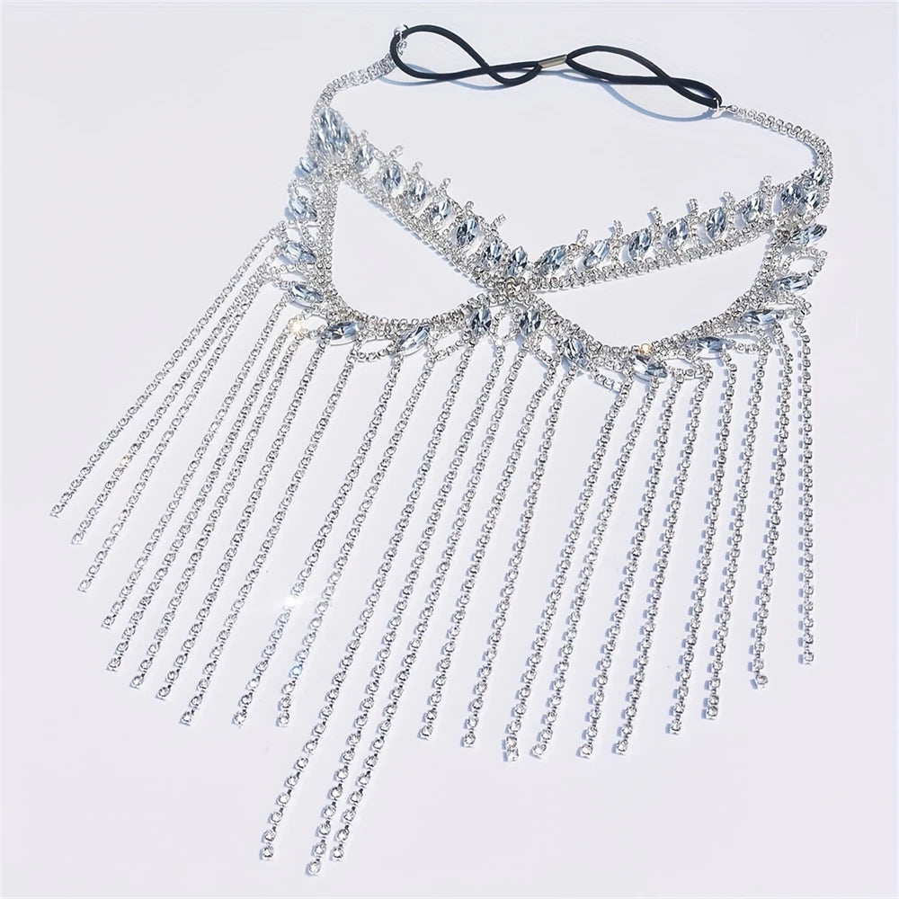 Luxury Rhinestone Tassel Mask Exaggerated Gorgeous Party Mask Halloween Fashion Crystal Face Accessory Holiday Gift