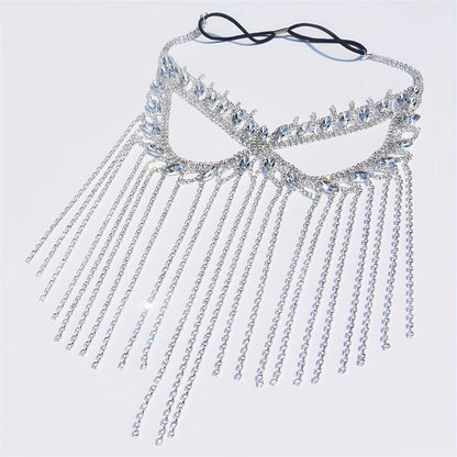 Luxury Rhinestone Tassel Mask Exaggerated Gorgeous Party Mask Halloween Fashion Crystal Face Accessory Holiday Gift