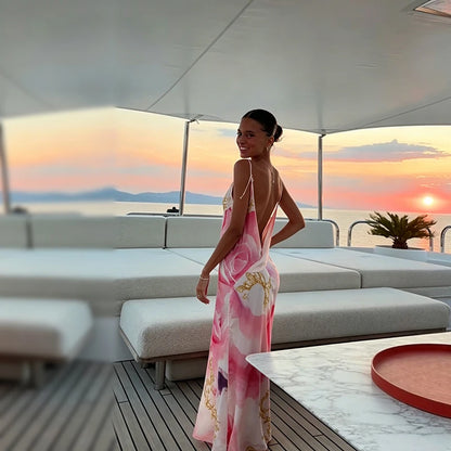 Sexy Sling Women's Maxi Dress V-neck Backless Floral Print Sleeveless Long Skirt 2026 NEW Summer Beach Vacation Party Vestido