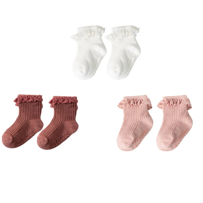 1/3/4/5pairs Cotton Pure Color Toddler Girl Lace Socks Infant Baby Girls Non-slip Socks Young Children Girl Cute Half Knee-socks
