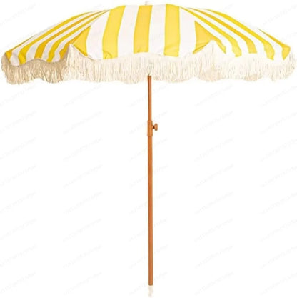 2m yellow striped umbrella with tassels, outdoor shade, beach umbrella, courtyard camping, sun protection