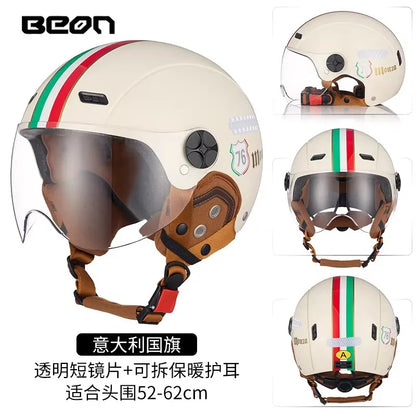 BEON Light Helmet Electric Motorcycle Lightweight Half Helmet Detachable Warm Ear Protection Capacete De Motocicleta